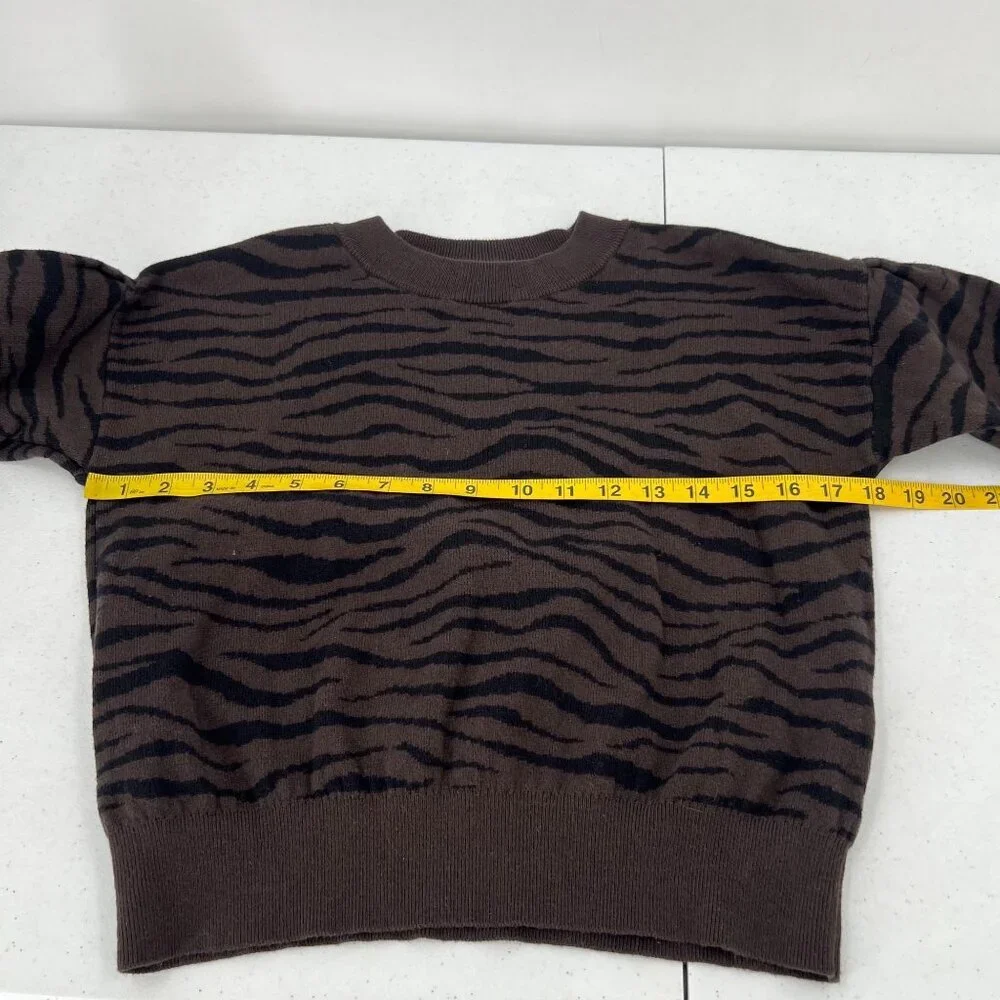 Gap Kids‎ XL (12) Zebra Print Sweater Brown Black Shaker Knit Crew Neck Cotton
